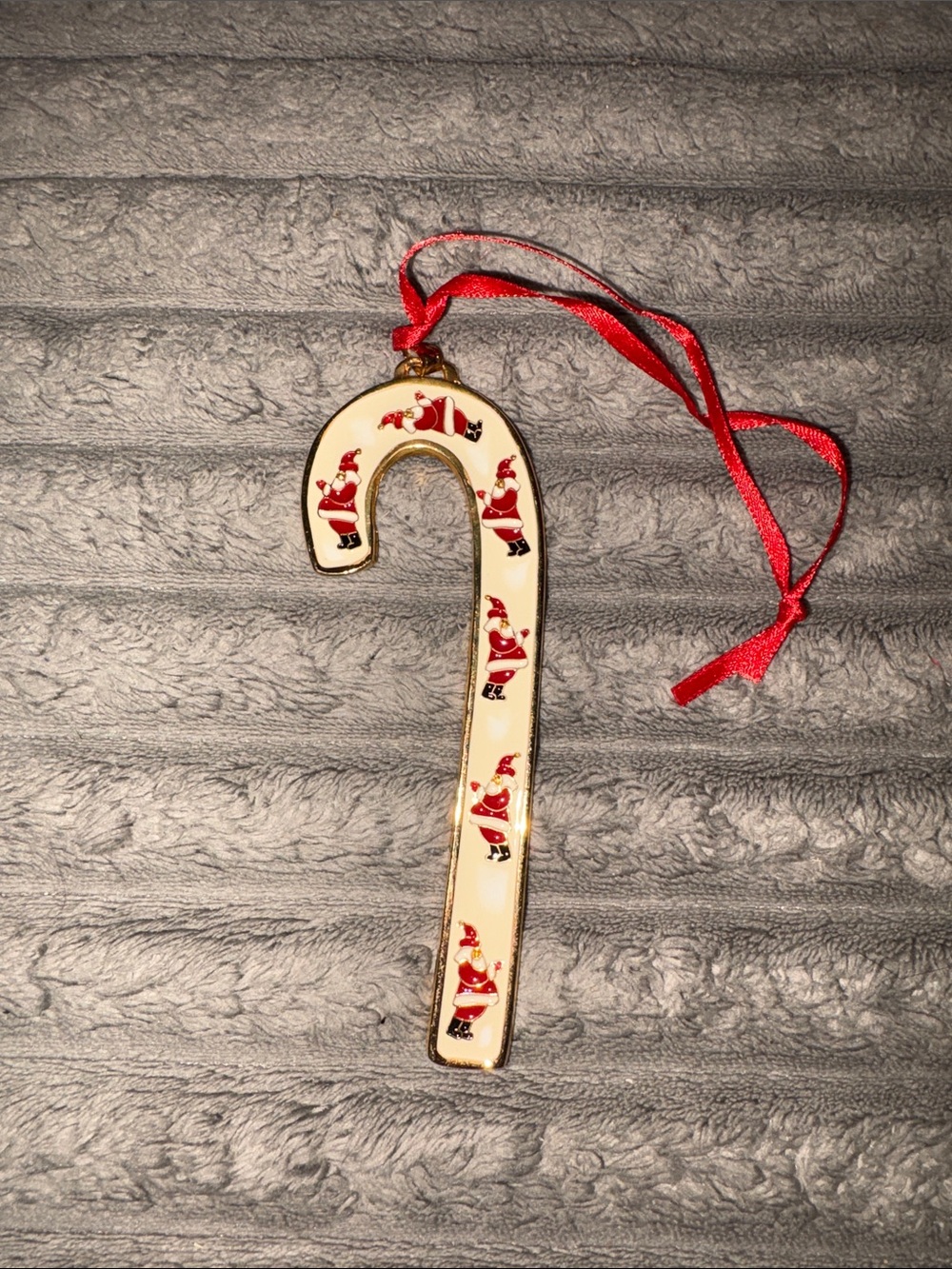 1995 Wallace Silversmith Gold Plated Enamel Santa Claus Candy Cane Ornament